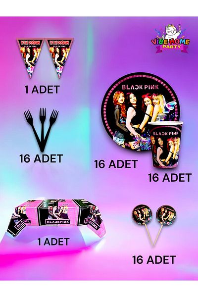 VibeHome Black Pink Themed Premium Set for 16 - Birthday Party and Fun Events