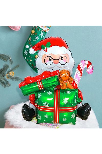 Laviyosa Sitting Gift Boxed Santa Claus Foil Balloon Christmas Foil Balloon
