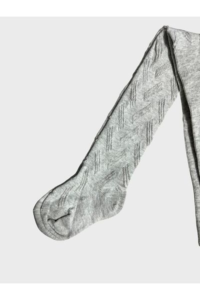 ALİŞ KİDS Girl's Cotton Washed Perfumed Gray Stripe Patterned Pantyhose