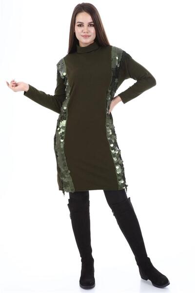 FTZ Γυναικείο τουνίκ με παγιέτες και λεπτομέρειες χακί