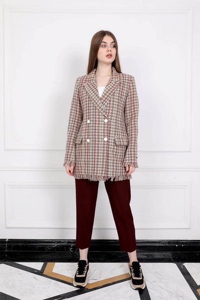 NİLİST Tuvit Ceket - Bordo Krem Rengi
