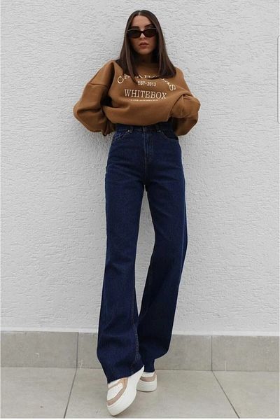 DRC trend Nicola Navy Blue Lycra Super High Waist Loose Jeans Palazzo Pants