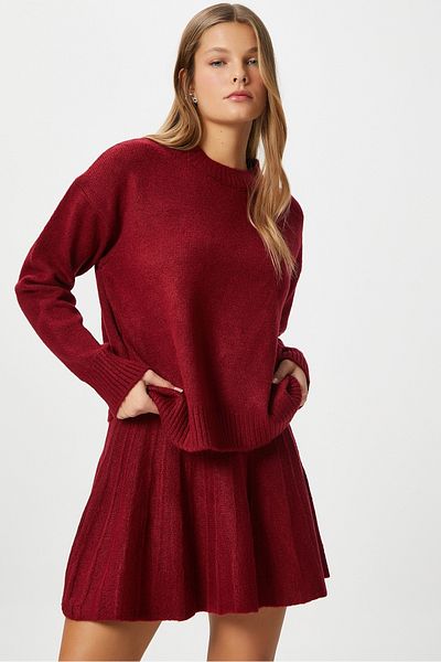 Ritnice Women's Hope Sweater Skirt Bottom Top Burgundy Knitwear Set