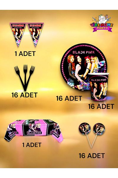 VibeHome Black Pink Themed Premium Set for 16 - Birthday Party and Fun Events