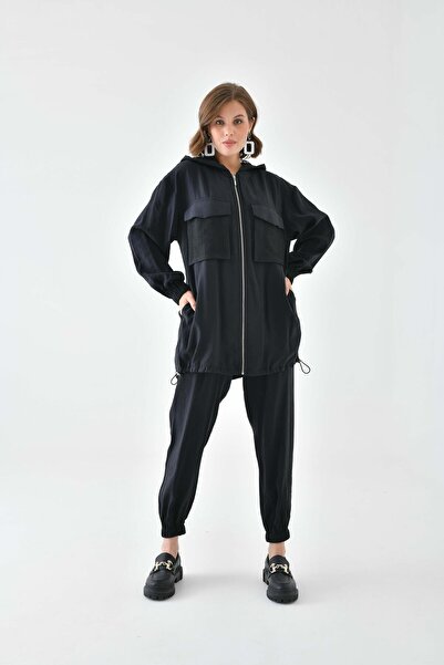 Garmi Black Women's Trousers Set - Mesh Detail