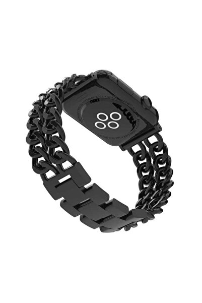 UnDePlus Apple Watch 42mm 44mm 45mm 49mm 1/2/3/4/5/6/se/se2/7/8/9/ultra 1/2 Zincir Cowboy Metal Kordon Siyah