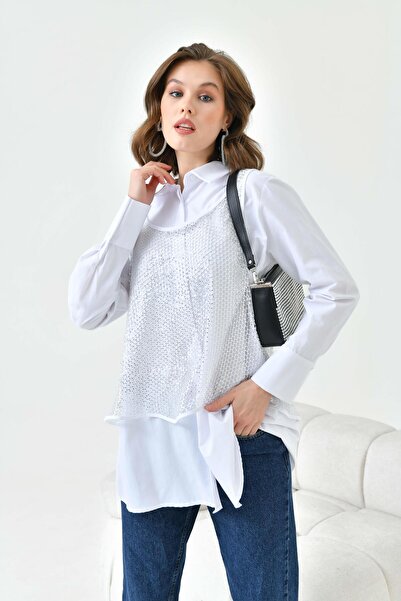 Garmi Ecru Women's Cotton Shirt Set - Mesh Detailed