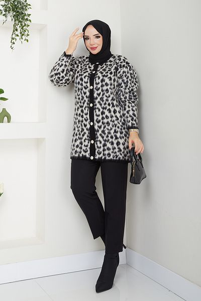 Pamuk Butik Γυναικεία Ζακέτα Leopard Bearded Knitwear