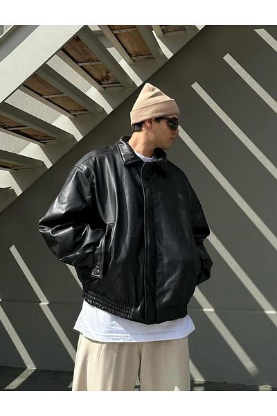 S&M CLOTHİNG NEW SEASON ΑΝΔΡΙΚΟ ΔΕΡΜΑΤΙΝΟ ΜΠΟΥΦΑΝ OVERSIZE