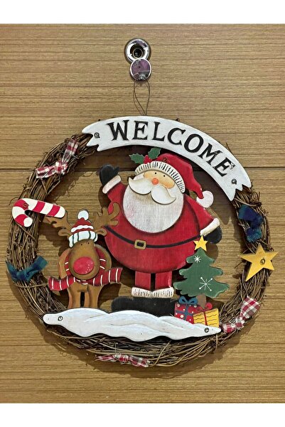 Cold Easy 30 Cm Çapında, Yeni Yıl Temalı Noel Baba Merry Christmas Çelenk, Ka...