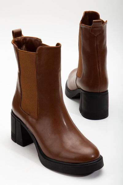 MaskButik Tan Colored Roya Heeled Boots