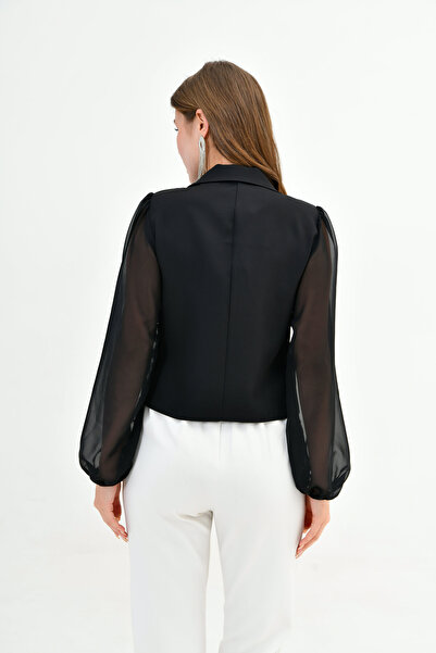 Moda Amore Γυναικείο μπουφάν από σιφόν με χρυσά κουμπιά - Μακρυμάνικο 026