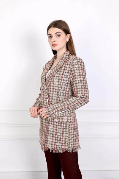 NİLİST Tuvit Ceket - Bordo Krem Rengi