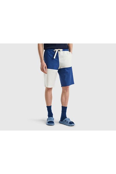 United Colors of Benetton Ανδρικό σορτς με κορδόνι στη μέση Navy Blue Mix Color Block