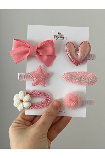 my baby’s world bebek çocuk mağzası Pembe 6 ‘lı Klips Toka Seti