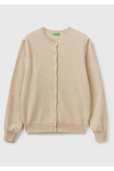 United Colors of Benetton Γυναικεία Μπεζ Μελανζ Ποδηλατική Ζακέτα 100% Merino