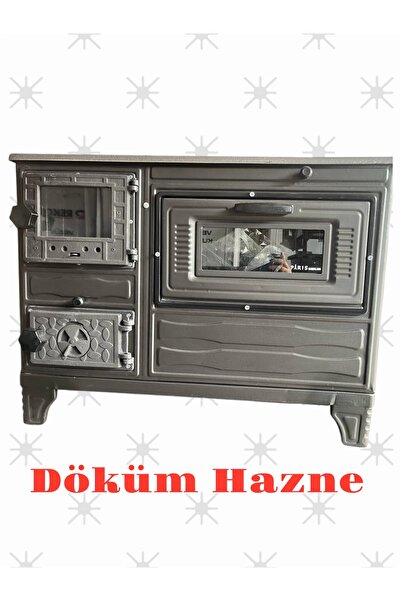 ARISOY Paris Camlı Şömine Mat Siyah Döküm Kuzine Soba Uyuyan Döküm Soba