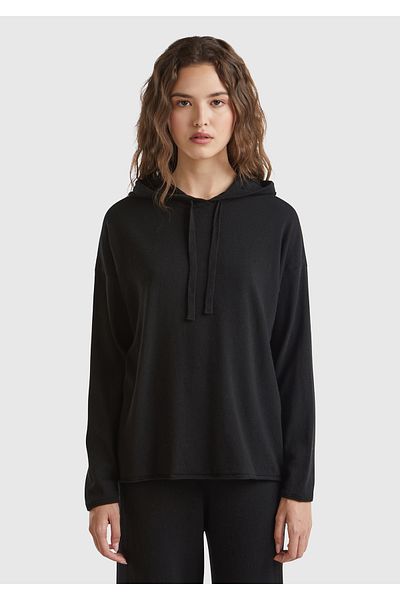 United Colors of Benetton Pulover cu glugă din amestec de cașmir negru pentru femei