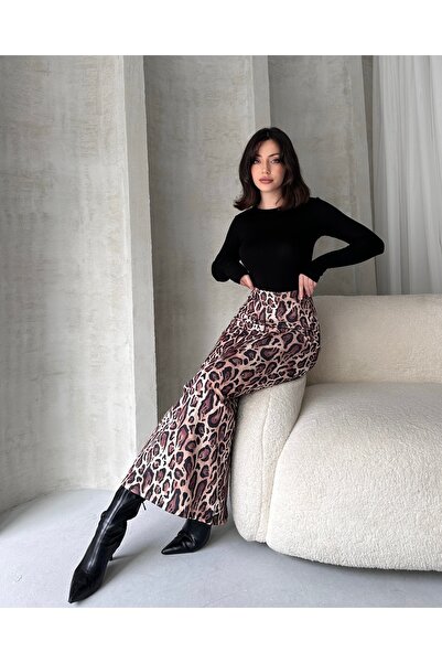 Fav Style Fusta lungă creion cu talie înaltă, cu imprimeu leopard, maro