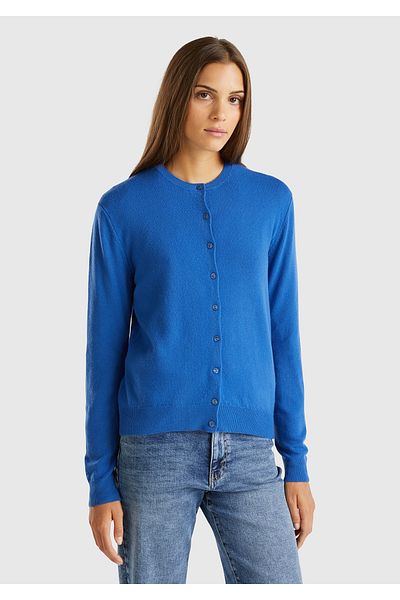 United Colors of Benetton Cardigan pentru femei Midnight Blue - 100% Merino, decolteu