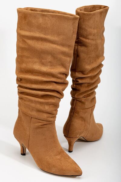 MaskButik Tan Lema Heeled Suede Boots