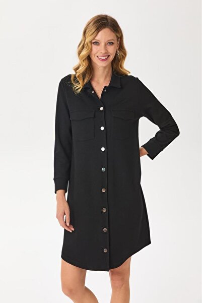 İKİLER Polo Yaka Önü Çıtçıtlı Cepli Elbise 245-2501