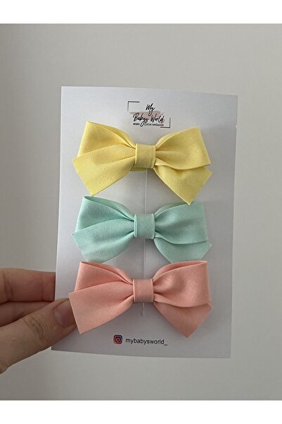 my baby’s world bebek çocuk mağzası 3 lü renkli fiyonk klips toka seti