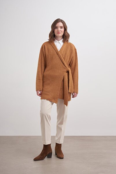 inspiration Selanik Kravaze Bağlı Hırka Hardal