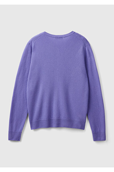 United Colors of Benetton Kadın Mor Bisiklet Yaka %100 Merino Hırka