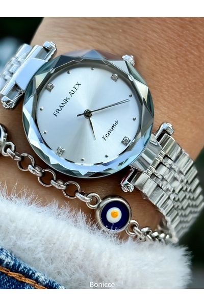 Frank Alex Ferrucci by Brand Silver Color Steel Band White Dial Women's Wrist Watch and Bracelet