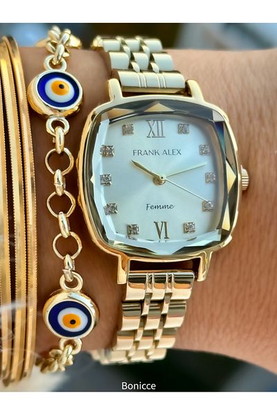Frank Alex Ferrucci by Brand - Women's Wrist Watch Bracelet with Yellow Color Steel Band and Cutting Glass