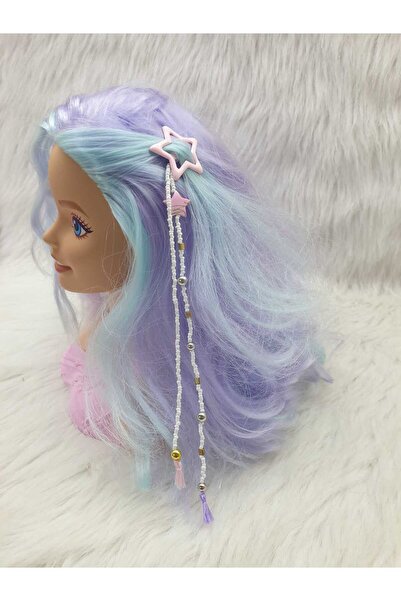 HAPPY HANDMADE مشبك نجمة وردية- خرزة شعر/خرزة شعر/خرزة شعر/خرزة شعر-قرط شعر-إ...