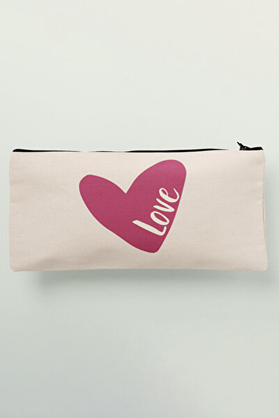 qoeuyl boutique حقيبة مكياج من القماش مطبوع عليها قلب الحب ومحفظة حامل قلم