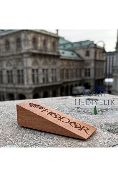 Royal Hediyelik 2 Adet Ahşap Kapı Stoperi Kapı Tutucu Takoz Durdurucu Hodor Yazılı Kaymaz Keçeli