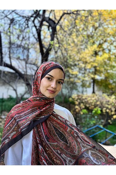 shalby Red Cotton Soft Hijab Gardenia Shawl