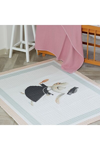 arbababy %100 Organik Pamuk Çocuk Oyun Matı - Kokoş Tavşan Temalı - 120 X 150 Cm