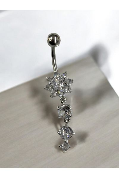 Takayrum Steel Non-Tarnish Dangle Flower Pattern Navel Piercing