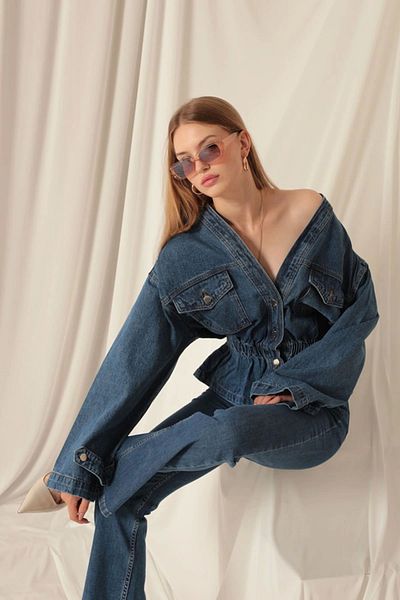 Lukas Jachetă de blugi albastră de damă din material denim cu talie elastică
