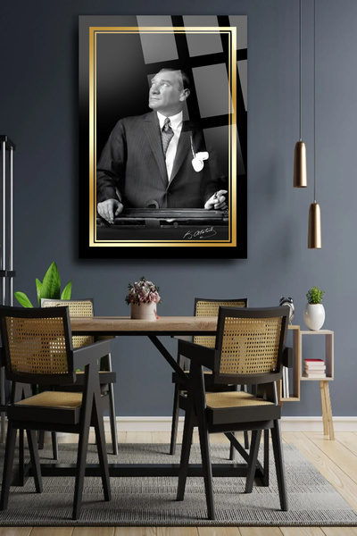TAULART ATATÜRK KIRILMAZ LÜKS CAM TABLO EV OFİS İŞ YERİ HEDİRYESİ TEMPERLİ CAM TABLO