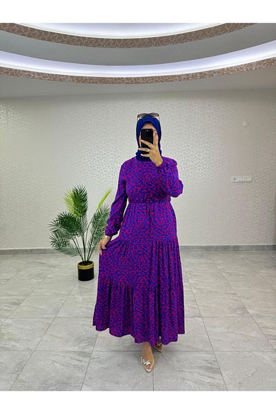 WAPP Γυναικείο φόρεμα Hijab με φερμουάρ πίσω από ύφασμα βισκόζης με μπλε σχέδιο