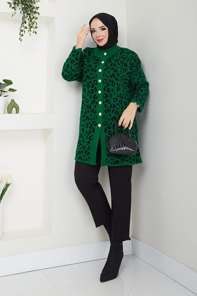 Pamuk Butik Γυναικεία Λεοπάρ Πλεκτά Ζακέτα