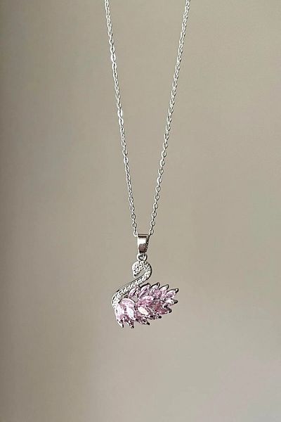 The Collection Non Tarnish Women's Silver Pink Stone Swan Steel Necklace