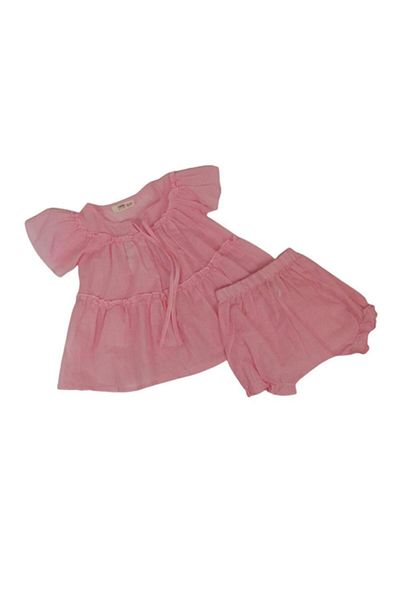 Çikoby Girl's Double Set – Gingham Pink Baby Model 100% Cotton