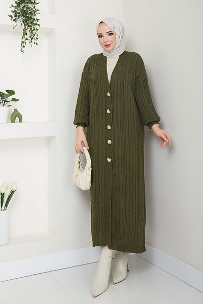 Pamuk Butik Γυναικεία Μπαλόνι Μακριά Πλεκτή Ζακέτα με Κουμπιά