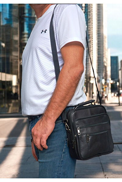 Lederax Geantă de mână din piele naturală cu carcasă din oțel Dimensiune mare...