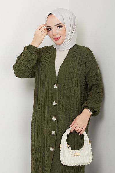 Pamuk Butik Γυναικεία Μπαλόνι Μακριά Πλεκτή Ζακέτα με Κουμπιά