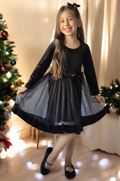 QUB CLUB Girl's Velvet Christmas New Year Christmas Birthday Dress