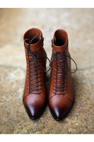 EREN SHOES BAG حذاء SAMANTA نسائي بسحاب من الجلد الطبيعي مزين بالدانتيل