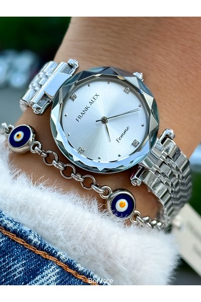 Frank Alex Ferrucci by Brand Silver Color Steel Band White Dial Women's Wrist Watch and Bracelet