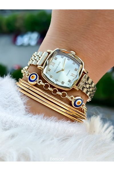 Frank Alex Ferrucci by Brand - Women's Wrist Watch Bracelet with Yellow Color Steel Band and Cutting Glass